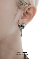 1ST XULIE "Irises" Vintage Iris Flower Stud Earrings with Antiqued Finish - Detail Shot