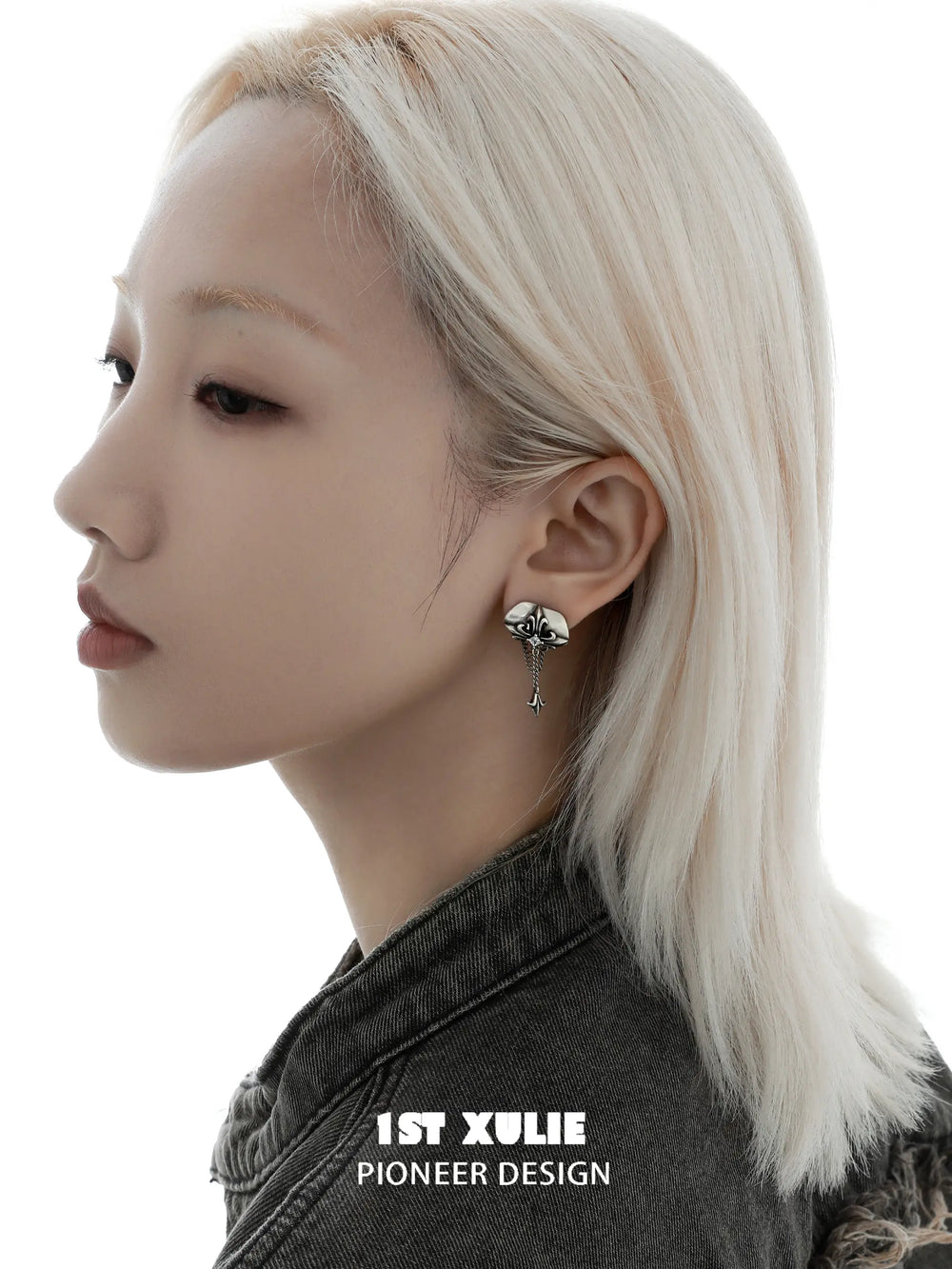 1ST XULIE "Irises" Vintage Iris Flower Stud Earrings with Antiqued Finish - Lifestyle Shot