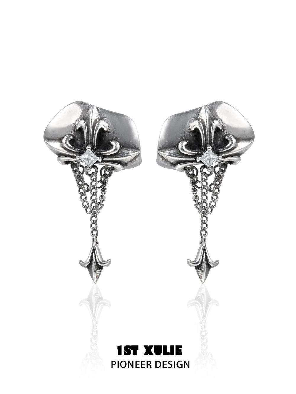 1ST XULIE "Irises" Vintage Iris Flower Stud Earrings with Antiqued Finish - Product View