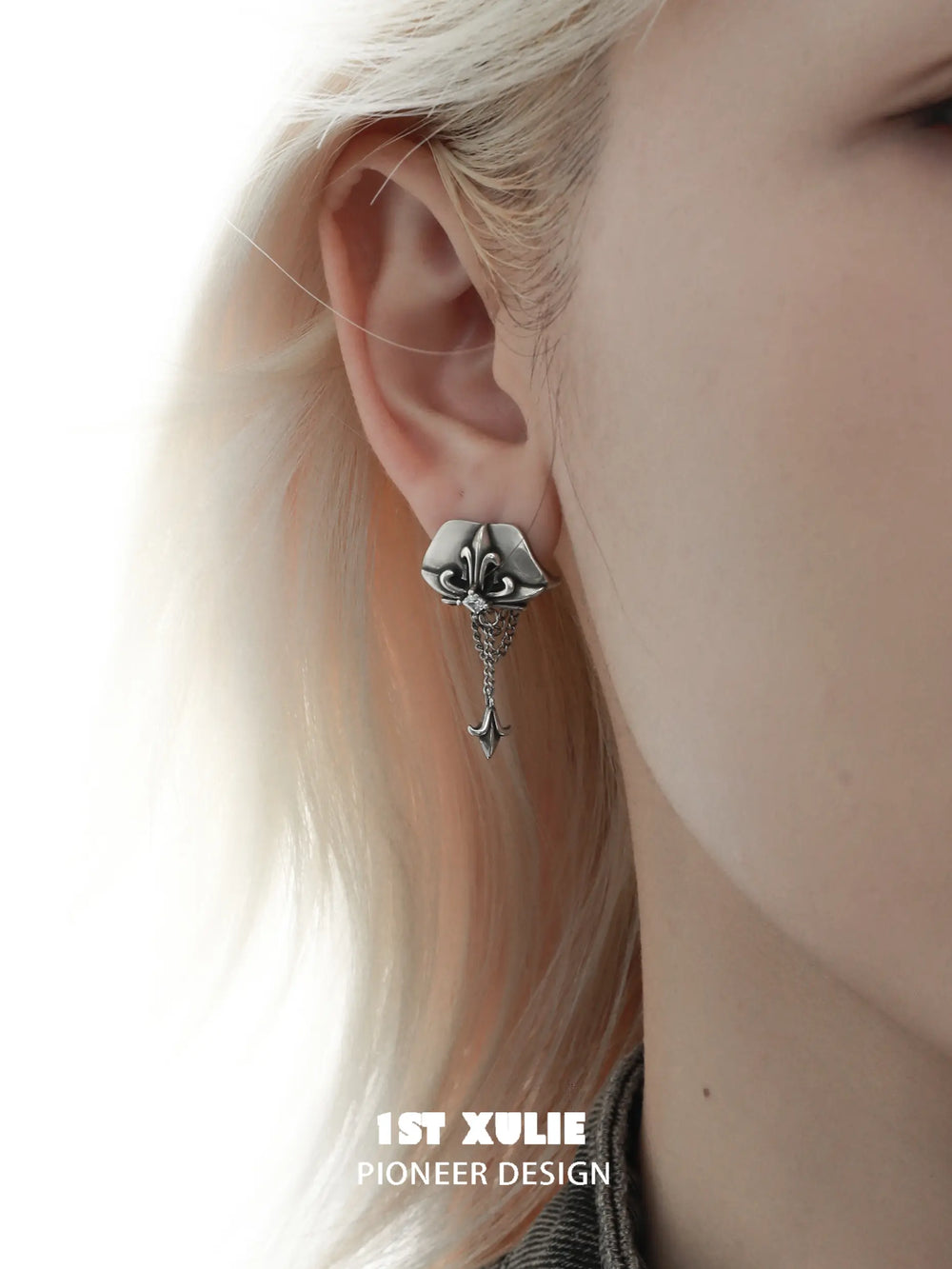 1ST XULIE "Irises" Vintage Iris Flower Stud Earrings with Antiqued Finish - On Model