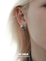 1ST XULIE "Irises" Vintage Iris Flower Stud Earrings with Antiqued Finish - On Model