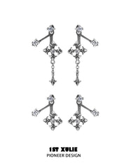 1ST XULIE Jewelry "Irises" Vintage Iris Flower Stud Earrings in Platinum Plated - On Model Close Up