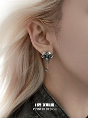 1ST XULIE "Irises" Vintage Iris Flower Stud Earrings with Antiqued Finish - Side View