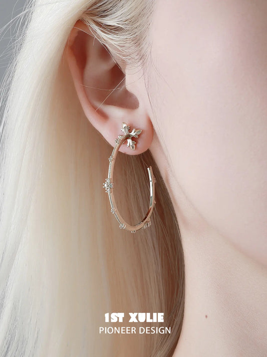 1ST XULIE Jewelry "Bastet" Vintage Iris Hoop Earrings - Side View
