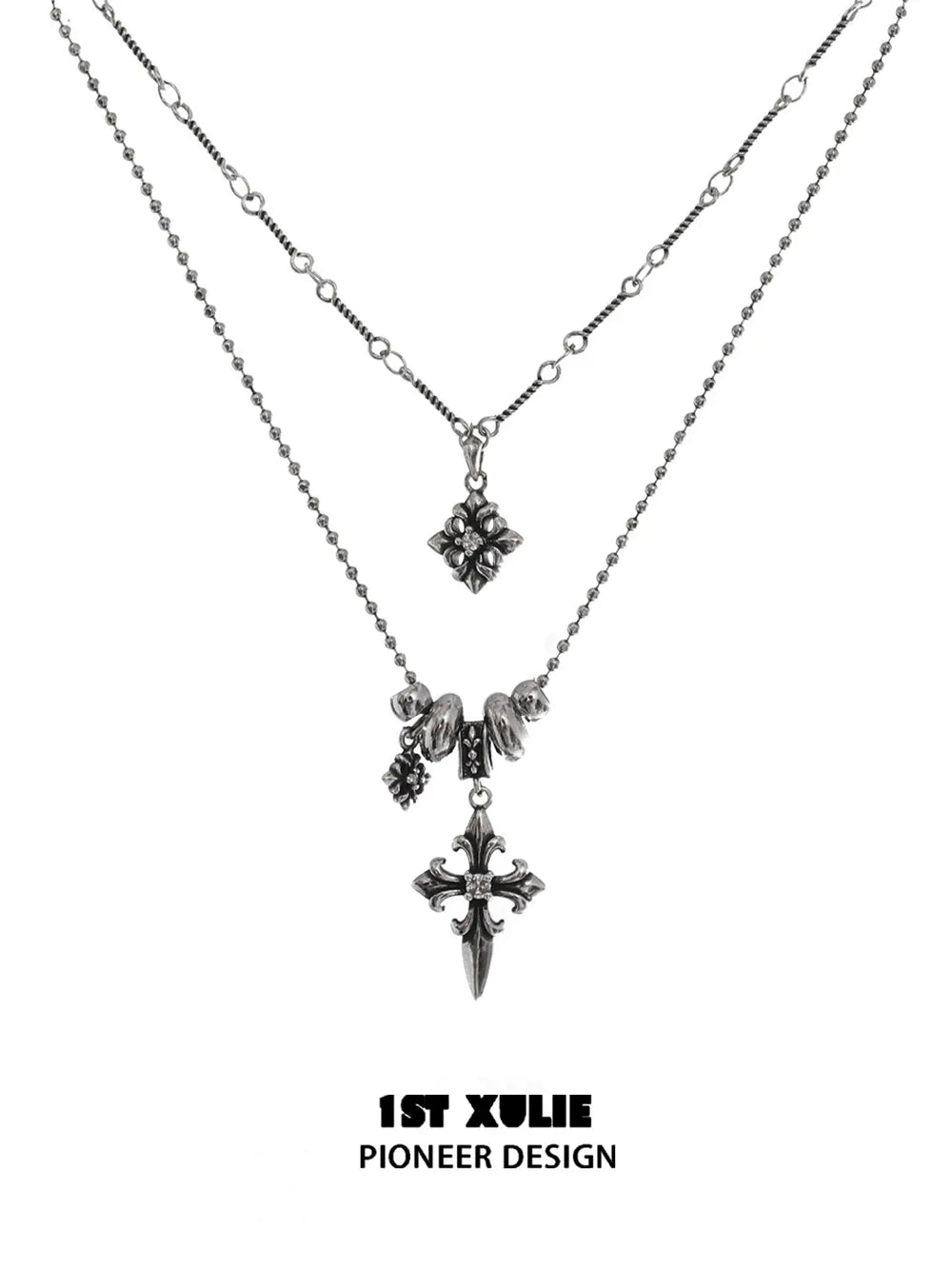 1ST XULIE "Irises" Vintage Iris Pendant Necklace in Antiqued Silver - Lifestyle Shot