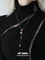 1ST XULIE Jewelry "Bastet" Vintage Iris Pendant Necklace in Rhodium Plated Brass - Lifestyle Shot
