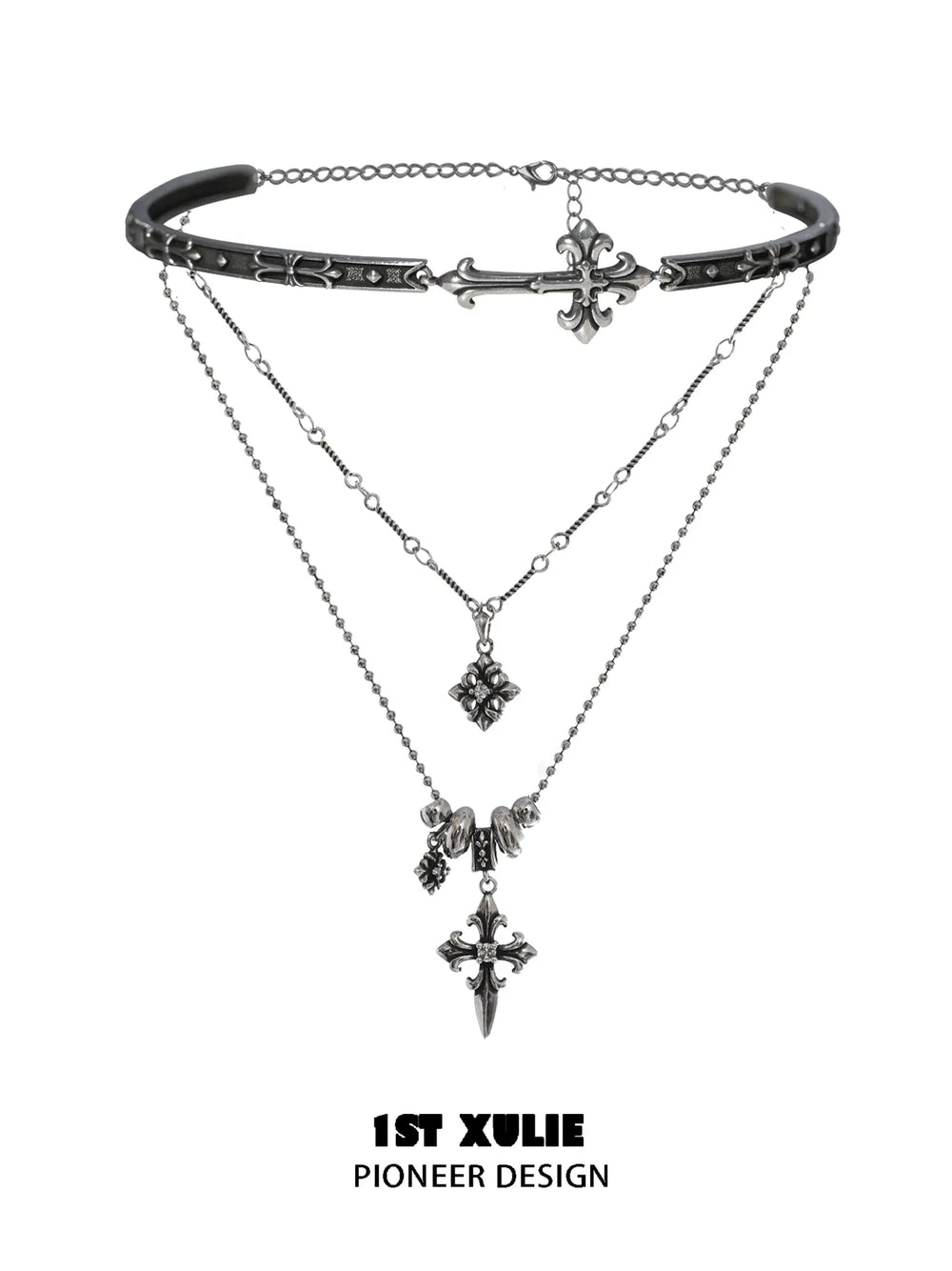 1ST XULIE "Irises" Vintage Iris Pendant Necklace in Antiqued Silver - Texture Detail