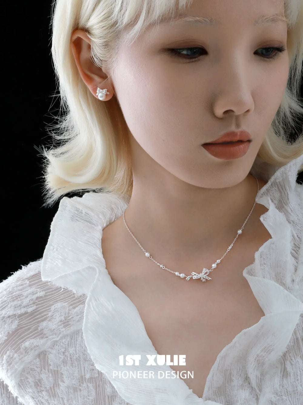 1ST XULIE Jewelry "STARLIGHT LACE" Vintage Lace Bow Pendant Necklace in 925 Sterling Silver - Detail Shot