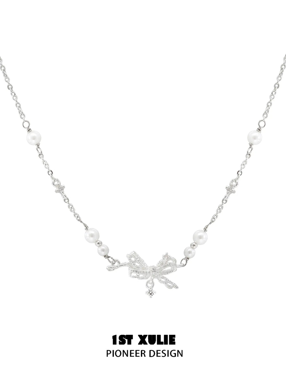 1ST XULIE Jewelry "STARLIGHT LACE" Vintage Lace Bow Pendant Necklace in 925 Sterling Silver - Lifestyle Shot