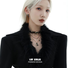 1ST XULIE "Lucky Cat" Vintage Button Choker in 18K Gold Plated Brass and Leather - Back View