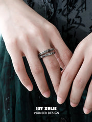 1ST XULIE Jewelry "MONOLOGUES" Vintage Molten Flow Ring in Oxidized 925 Silver - Side View