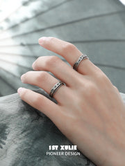 1ST XULIE Jewelry "MONOLOGUES" Vintage Monologue Engraved Ring in 925 Sterling Silver - On Model