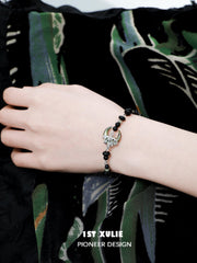 1ST XULIE "MYTH OF THE MOON" Vintage Moon Agate Bead Bracelet in Platinum Plated Brass - Lifestyle Shot