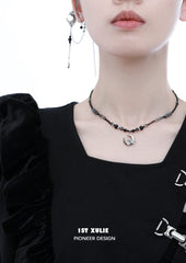 1ST XULIE "MYTH OF THE MOON" Vintage Moon & Agate Pendant Necklace in 925 Sterling Silver - On Model Close-up