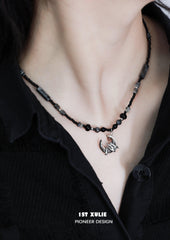 1ST XULIE "MYTH OF THE MOON" Vintage Moon & Agate Pendant Necklace in 925 Sterling Silver - Side View