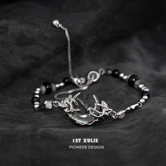 1ST XULIE "MYTH OF THE MOON" Vintage Moon Charm Bead Bracelet in Platinum Plated Brass - Detail Shot