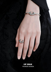 1ST XULIE "MYTH OF THE MOON" Vintage Moon Charm Bead Bracelet in Platinum Plated Brass - Lifestyle Shot