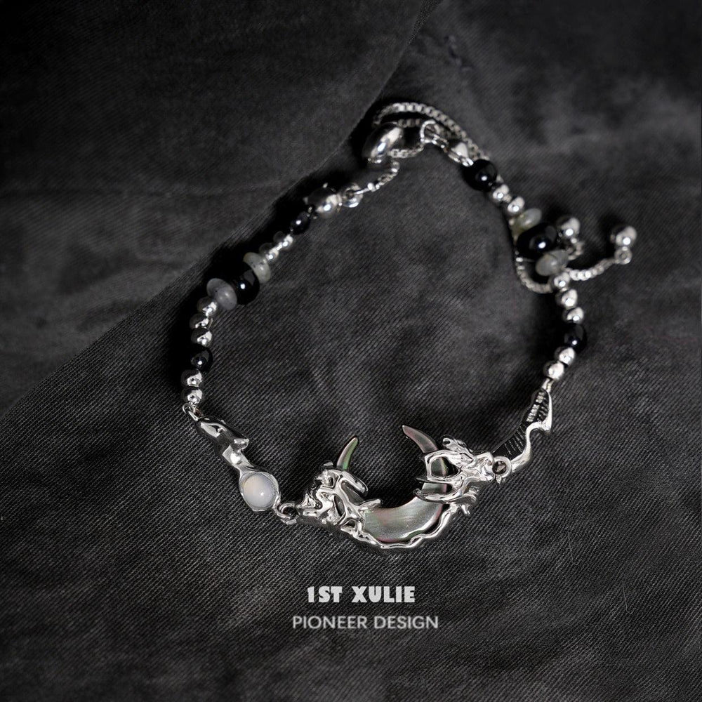 1ST XULIE "MYTH OF THE MOON" Vintage Moon Charm Bead Bracelet in Platinum Plated Brass - Product View