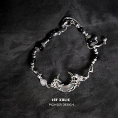 1ST XULIE "MYTH OF THE MOON" Vintage Moon Charm Bead Bracelet in Platinum Plated Brass - Product View