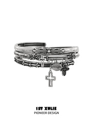 1ST XULIE Jewelry "Irises" Vintage Oxidized Cross Cuff Bangle in Rhodium Plated - Packaging View
