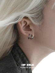 1ST XULIE Jewelry "Irises" Vintage Oxidized Iris Huggie Hoop Earrings in 925 Sterling Silver - Angle 2