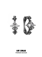 1ST XULIE Jewelry "Irises" Vintage Oxidized Iris Huggie Hoop Earrings in 925 Sterling Silver - Lifestyle Shot