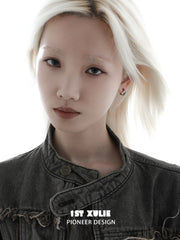 1ST XULIE Jewelry "Irises" Vintage Oxidized Iris Huggie Hoop Earrings in 925 Sterling Silver - Product View