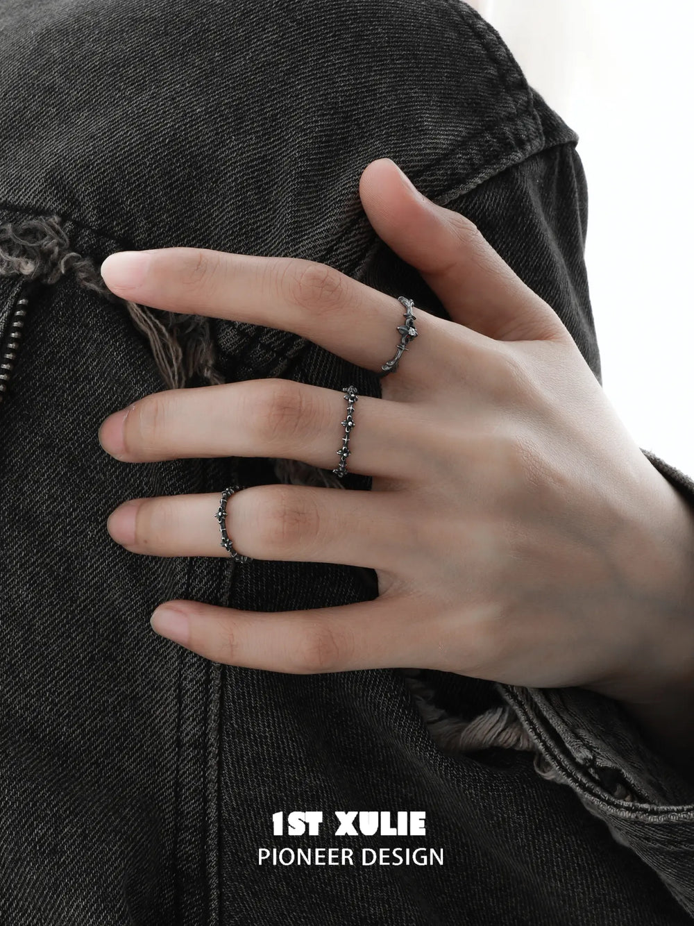 1ST XULIE Jewelry "Irises" Vintage Oxidized Iris Ring in 925 Sterling Silver - A+B+C Set View