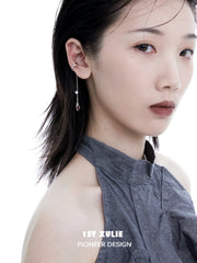1ST XULIE "Taboo Rose" Vintage Red Gem Rose Dangle Ear Cuffs in Platinum Plated - Side View