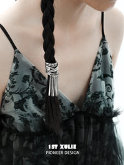 1ST XULIE Jewelry "MONOLOGUES" Vintage Sculptural Ponytail Hair Clip in Platinum Plated - Detail Shot