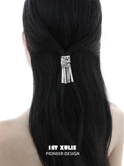 1ST XULIE Jewelry "MONOLOGUES" Vintage Sculptural Ponytail Hair Clip in Platinum Plated - On Model