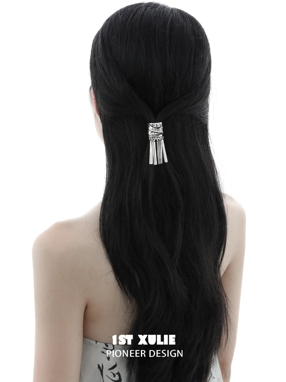 1ST XULIE Jewelry "MONOLOGUES" Vintage Sculptural Ponytail Hair Clip in Platinum Plated - Side View