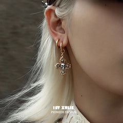 1ST XULIE "Sinfulness" Vintage Skull Huggie Hoop Earrings in 18K Gold Plated - On Model