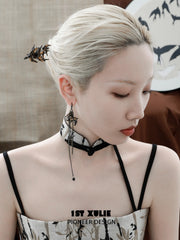 1ST XULIE "Swallow's Return" Vintage Swallow Tassel Hair Stick in 18K Black Gold Plated Brass - Side View