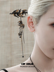 1ST XULIE "Swallow's Return" Vintage Swallow Tassel Hair Stick in 18K Black Gold Plated Brass - Detail Shot