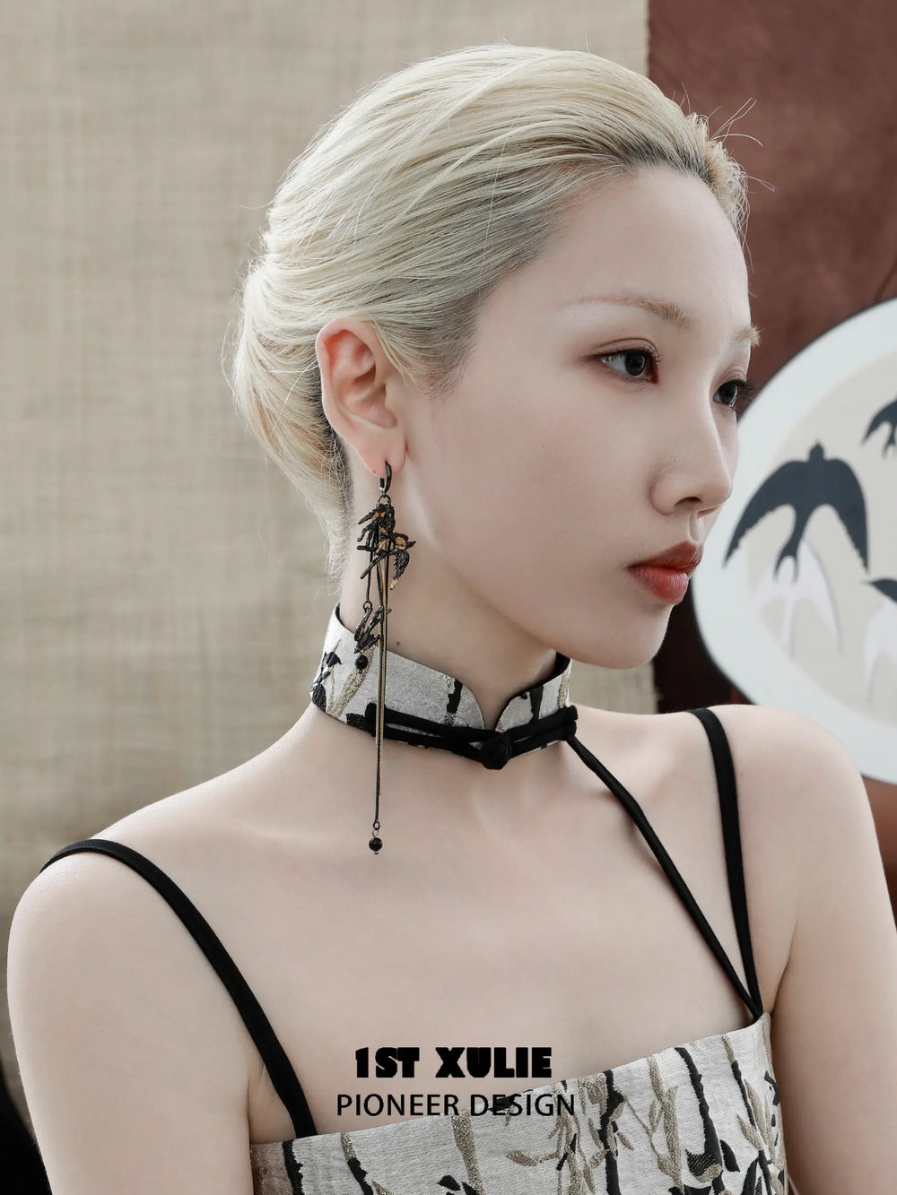 1ST XULIE "Swallow's Return" Vintage Swallow Tassel Hair Stick in 18K Black Gold Plated Brass - Lifestyle Shot