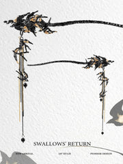 1ST XULIE "Swallow's Return" Vintage Swallow Tassel Hair Stick in 18K Black Gold Plated Brass - On Model