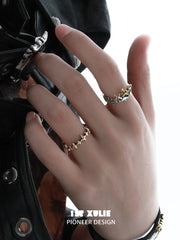 1ST XULIE Jewelry "Knight's Oath" Vintage Sword Crown Adjustable Open Rings in 925 Sterling Silver - Angle View