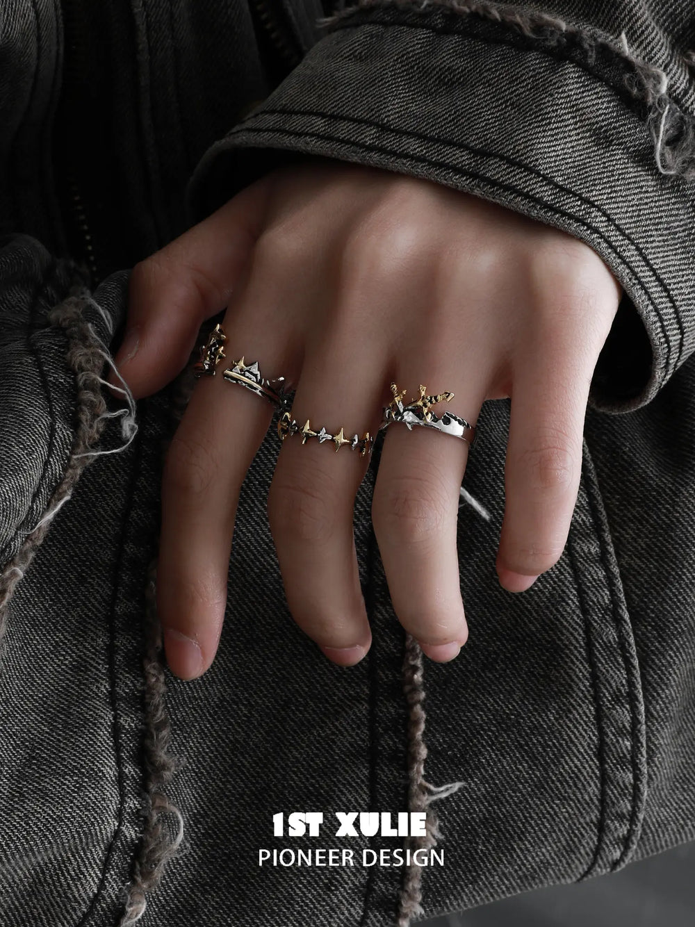 1ST XULIE Jewelry "Knight's Oath" Vintage Sword Crown Adjustable Open Rings in 925 Sterling Silver - Product View