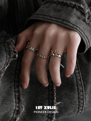 1ST XULIE Jewelry "Knight's Oath" Vintage Sword Crown Adjustable Open Rings in 925 Sterling Silver - Product View