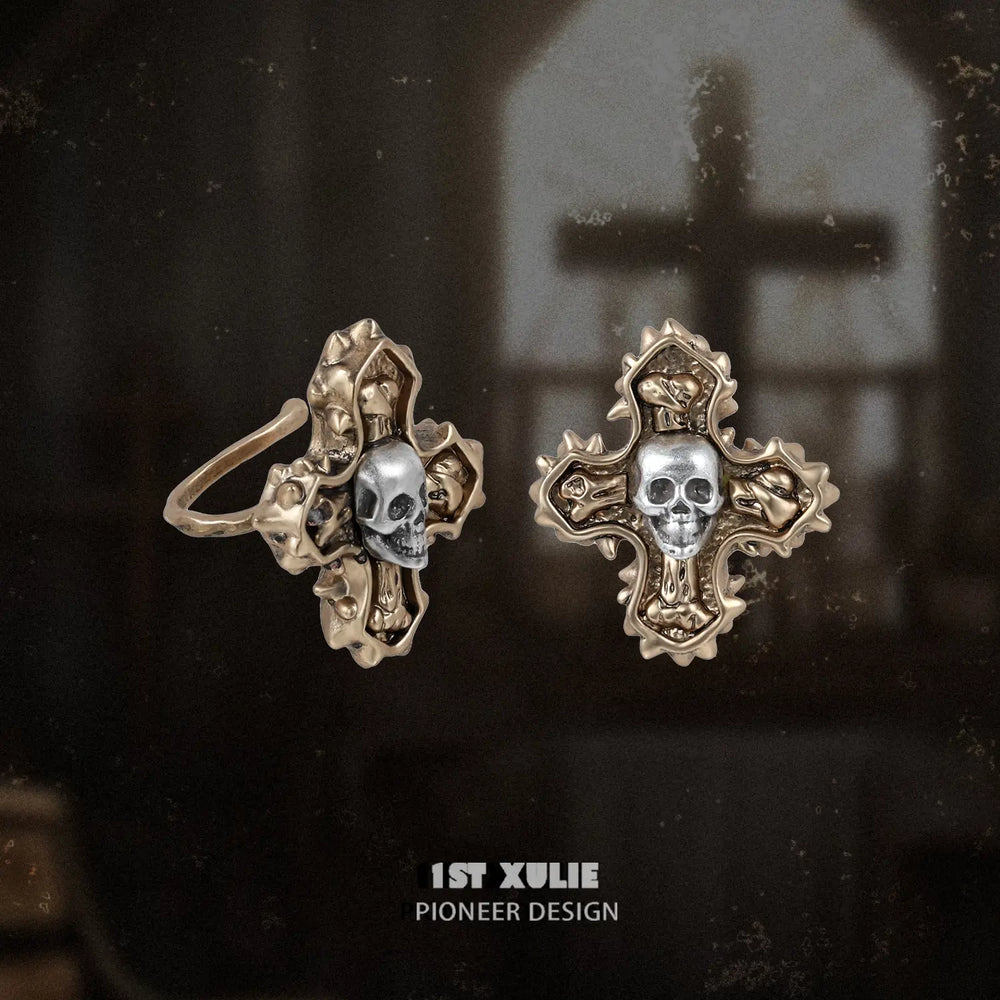 1ST XULIE "Sinfulness" Vintage Textured Chunky Hoop Earrings in 18K Gold Plated - Angled Product View