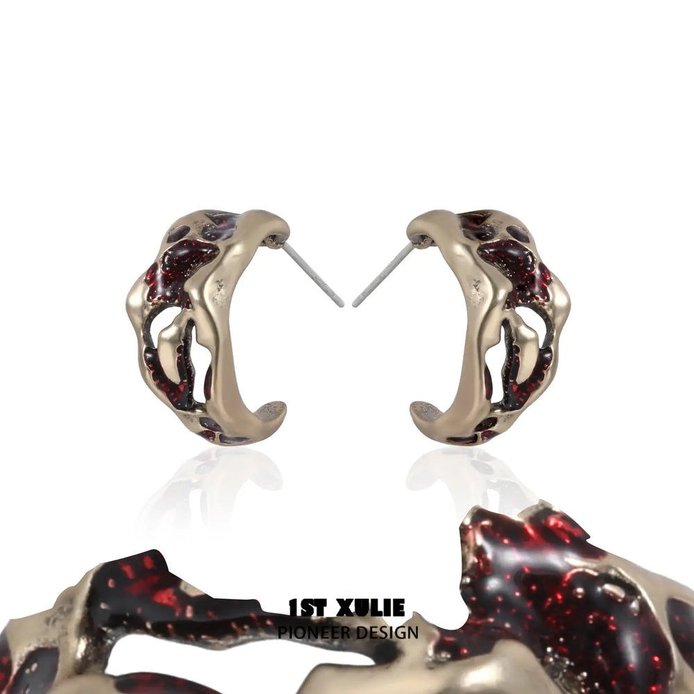 1ST XULIE "Sinfulness" Vintage Textured Chunky Hoop Earrings in 18K Gold Plated - Product View