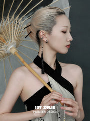 1ST XULIE Jewelry "MONOLOGUES" Vintage Textured Huggie Hoop Earrings in Platinum Plated - On Model