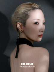 1ST XULIE Jewelry "MONOLOGUES" Vintage Textured Huggie Hoop Earrings in Platinum Plated - Side View