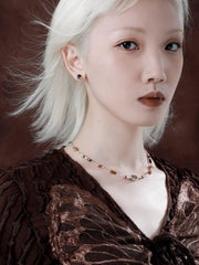 1ST XULIE "Desert Sunset" Vintage Tiger Eye Stud Earrings in 925 Sterling Silver - Gemstone Texture Detail