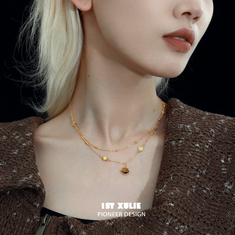 1ST XULIE "Desert Sunset" Vintage Tiger's Eye Beaded Choker Necklace in 925 Sterling Silver - Product View