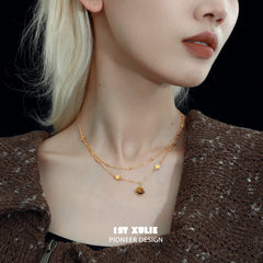 1ST XULIE "Desert Sunset" Vintage Tiger's Eye Beaded Choker Necklace in 925 Sterling Silver - Product View