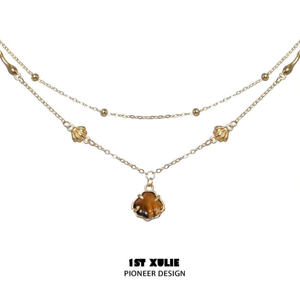 1ST XULIE "Desert Sunset" Vintage Tiger's Eye Beaded Choker Necklace in 925 Sterling Silver - On Model