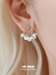 1ST XULIE Jewelry "Lace Rose" Vintage Two-Tone Statement Dangle Drop Fan Earrings in 14K Gold Plated - Angle 2