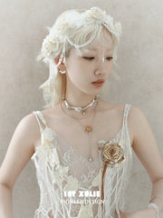1ST XULIE Jewelry "Lace Rose" Vintage Two-Tone Statement Dangle Drop Fan Earrings in 14K Gold Plated - Product View